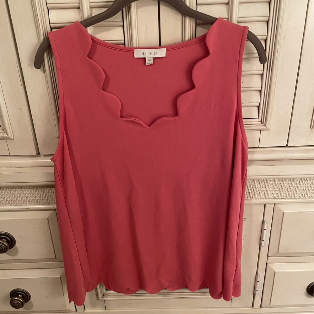 Anthropologie Scalloped-Neck Tank, Pink, size: M